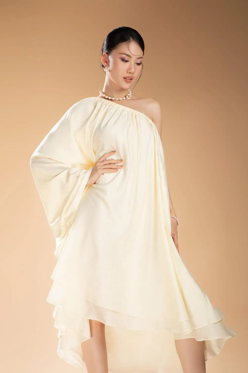 Houston Asymmetric One Shoulder Silk Organza Midi Dress