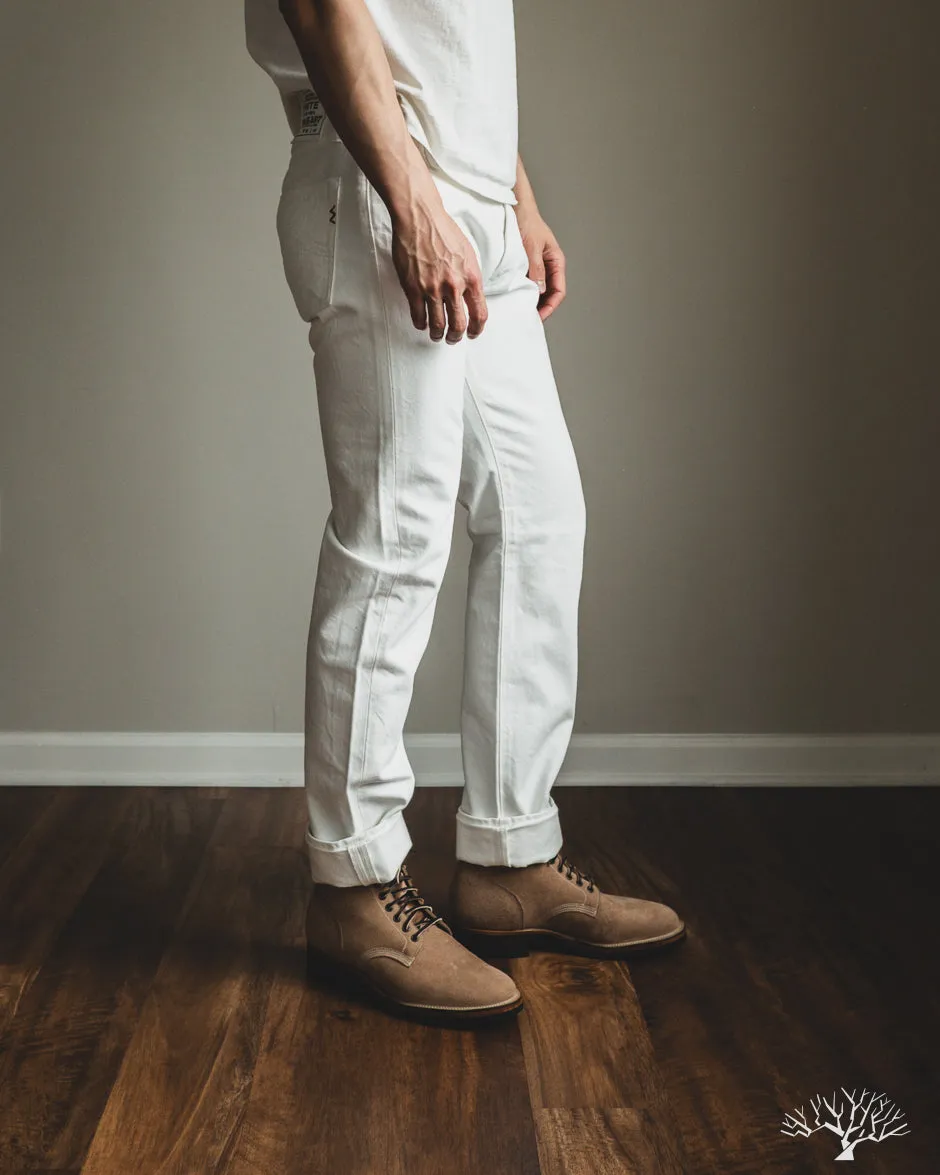 IH-888-WT - 13.5oz Cotton Twill High Rise Tapered Denim Trousers - White