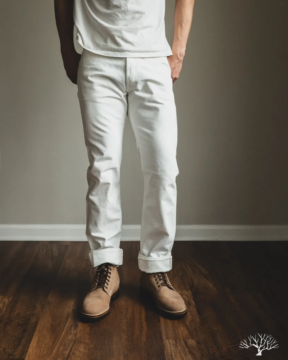 IH-888-WT - 13.5oz Cotton Twill High Rise Tapered Denim Trousers - White