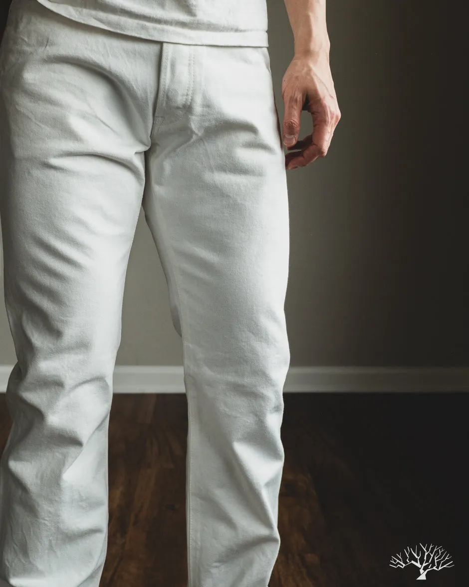 IH-888-WT - 13.5oz Cotton Twill High Rise Tapered Denim Trousers - White