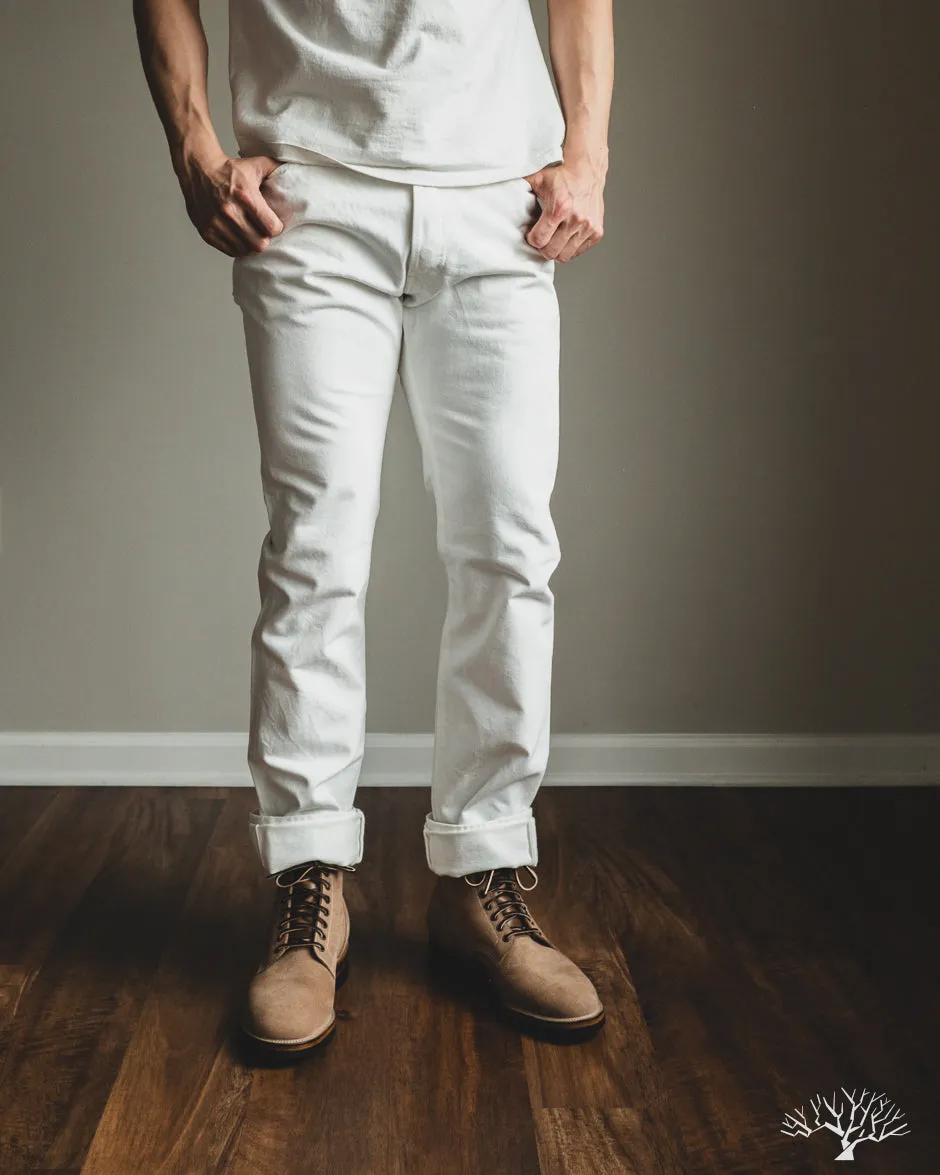 IH-888-WT - 13.5oz Cotton Twill High Rise Tapered Denim Trousers - White
