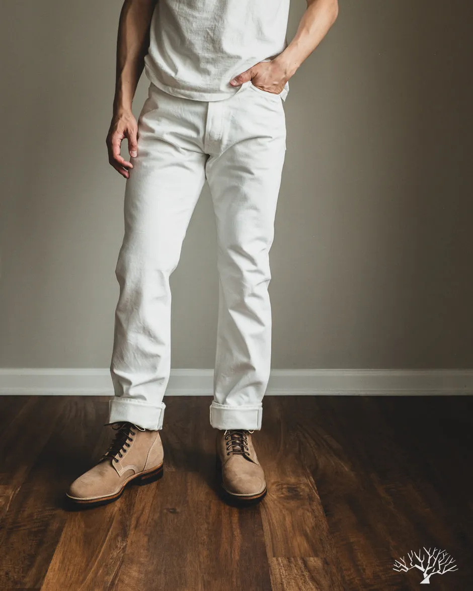 IH-888-WT - 13.5oz Cotton Twill High Rise Tapered Denim Trousers - White