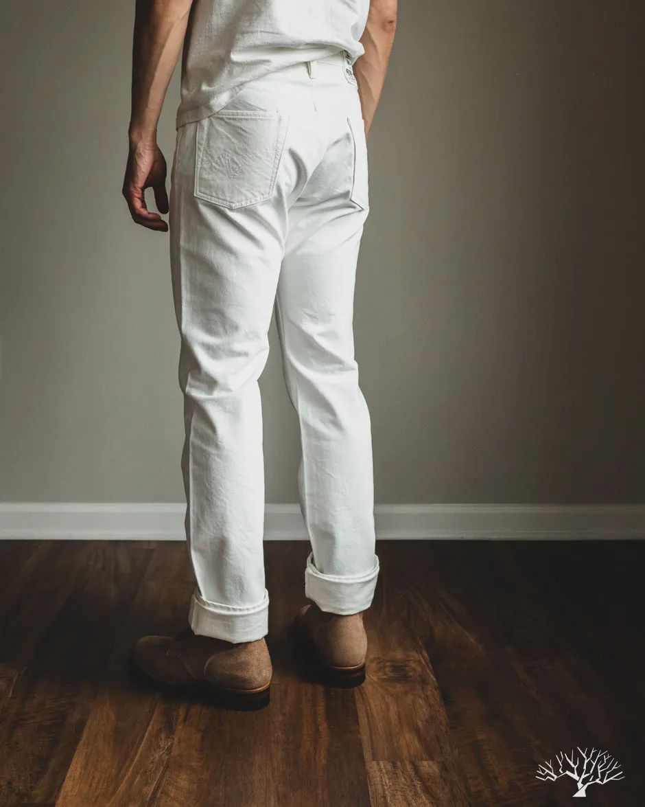 IH-888-WT - 13.5oz Cotton Twill High Rise Tapered Denim Trousers - White