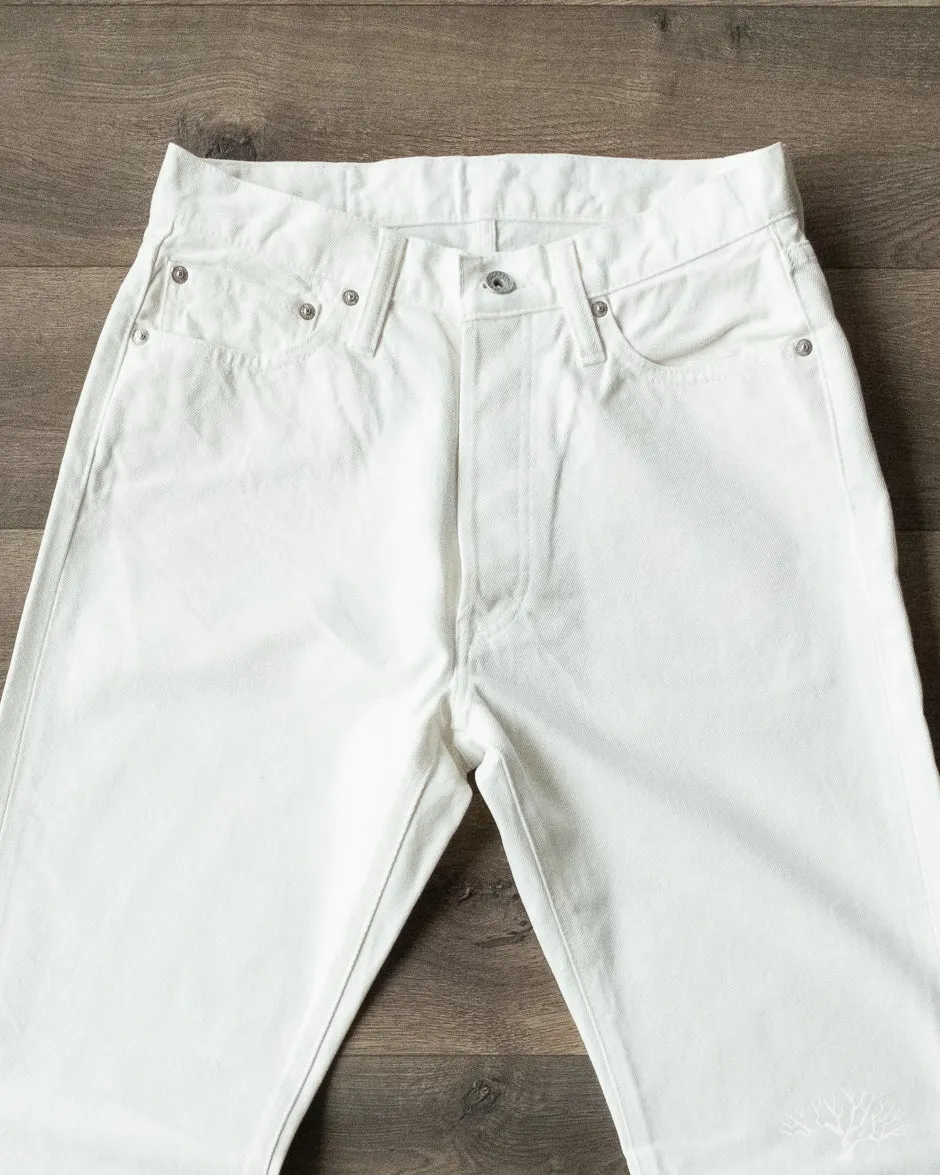 IH-888-WT - 13.5oz Cotton Twill High Rise Tapered Denim Trousers - White
