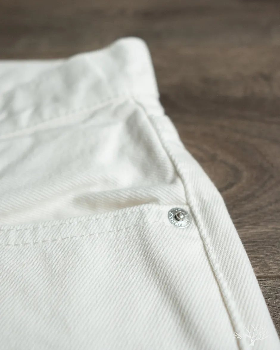 IH-888-WT - 13.5oz Cotton Twill High Rise Tapered Denim Trousers - White