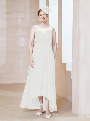Illusion Lace Neckline Asymmetrical A-Line Dress Ivory
