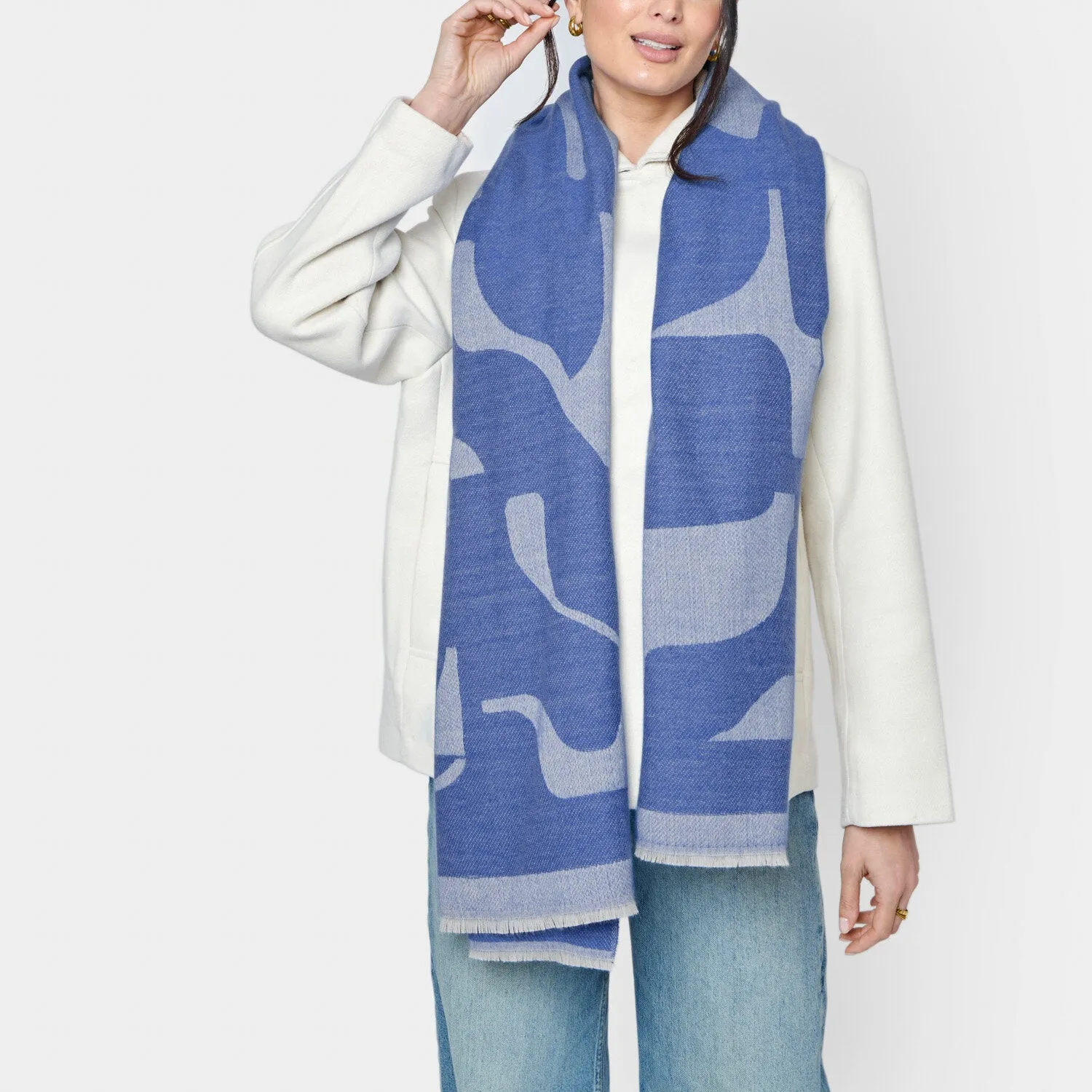 Katie Loxton 190cm Cobalt Blue Abstract Floral Printed Blanket Scarf