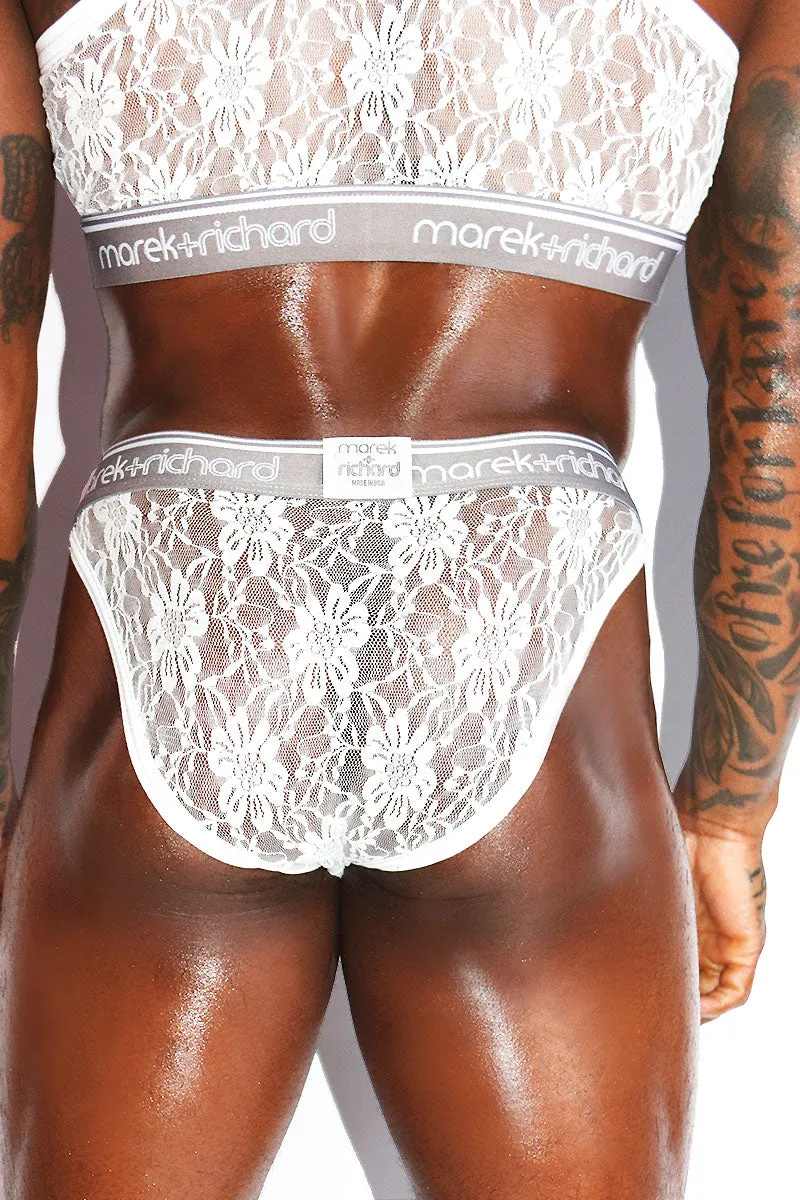 Lace Lingerie High Cut Bikini- White