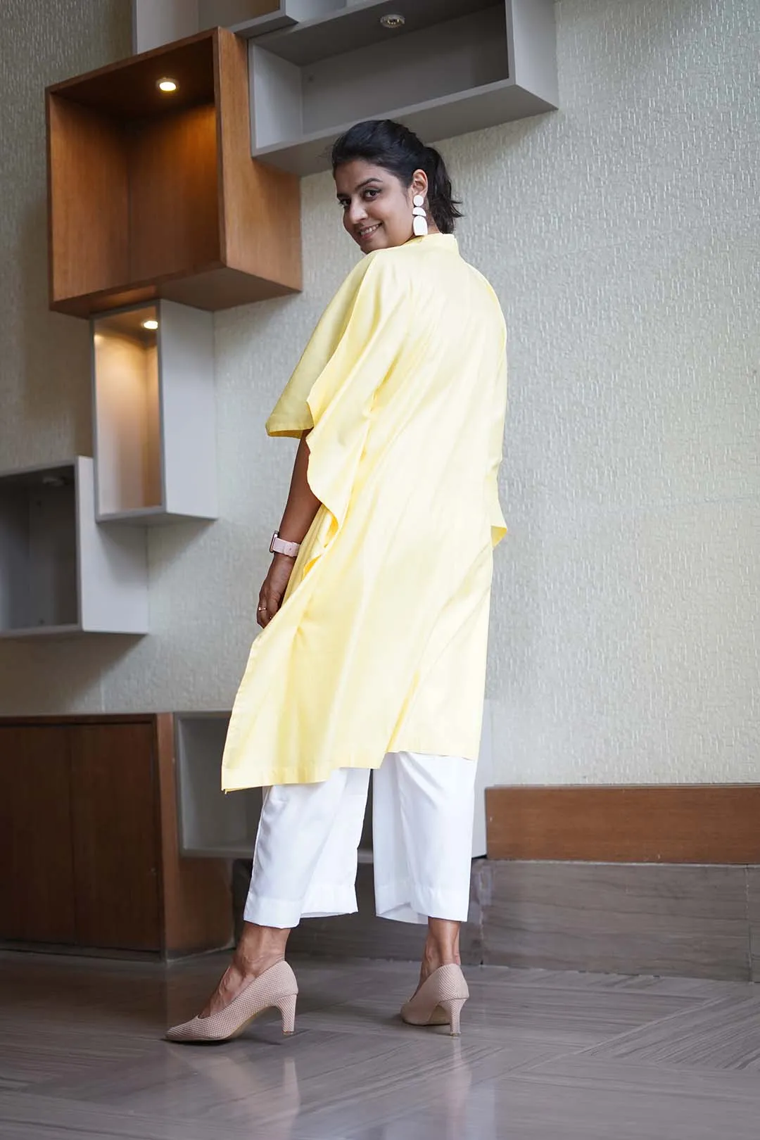 Lemon Rayon MandarinKurta - GildedFloralFusion