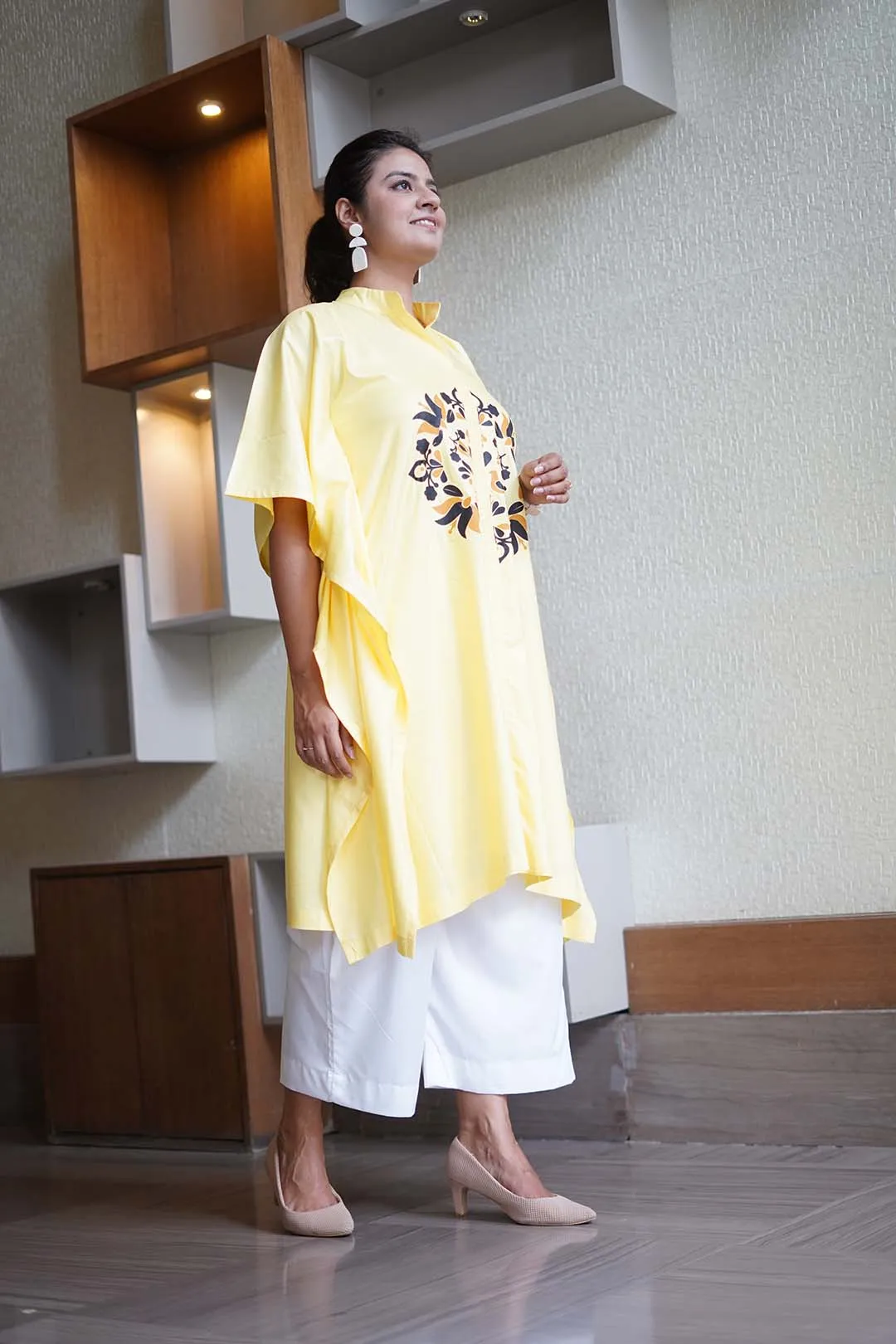 Lemon Rayon MandarinKurta - GildedFloralFusion