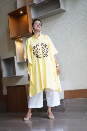 Lemon Rayon MandarinKurta - GildedFloralFusion