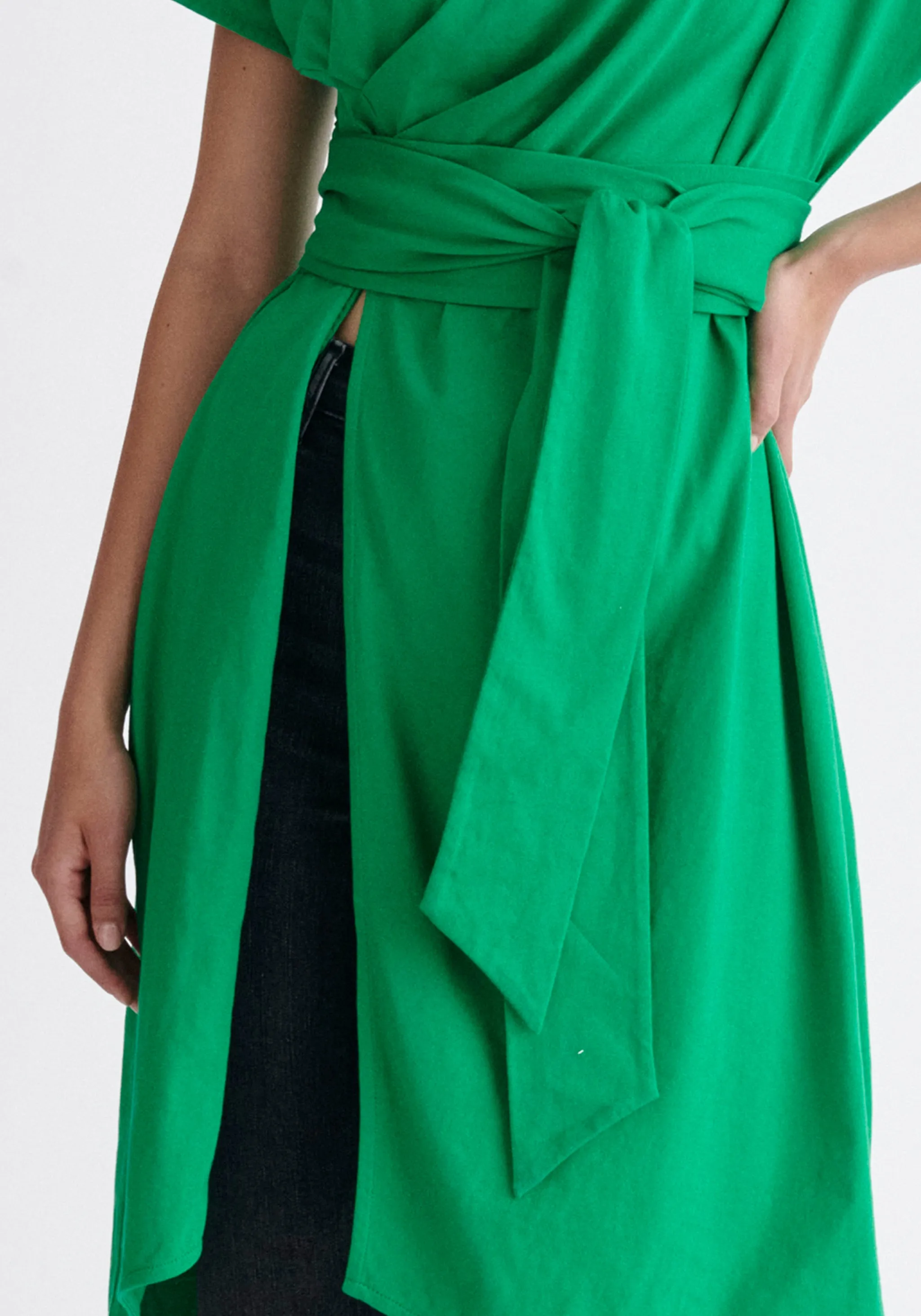 Long Waist Tie Cotton Top