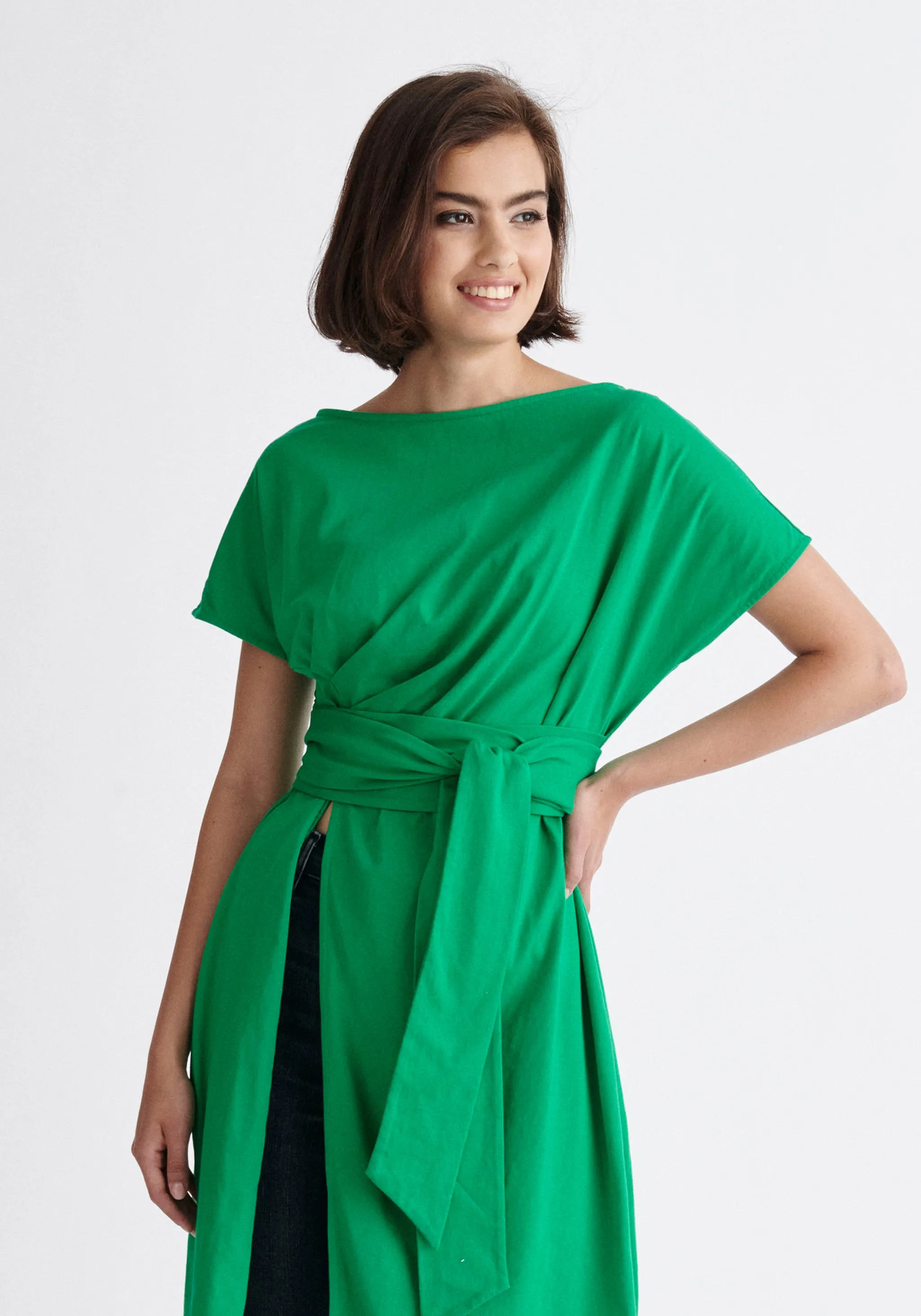 Long Waist Tie Cotton Top