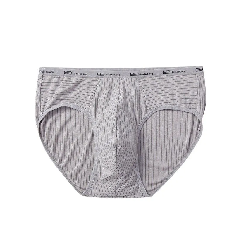 Mens Fashion Striped Modal Low Waist U Convex Pouch Brief Underwear