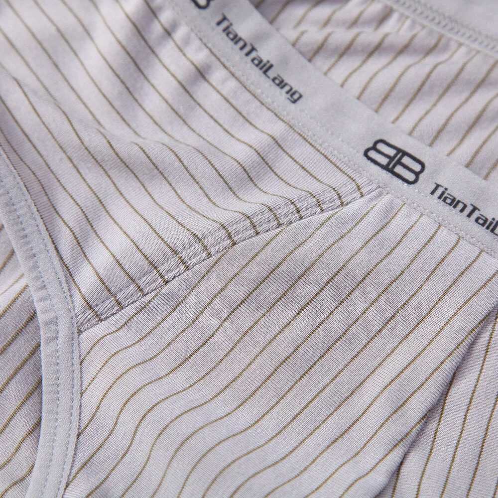 Mens Fashion Striped Modal Low Waist U Convex Pouch Brief Underwear