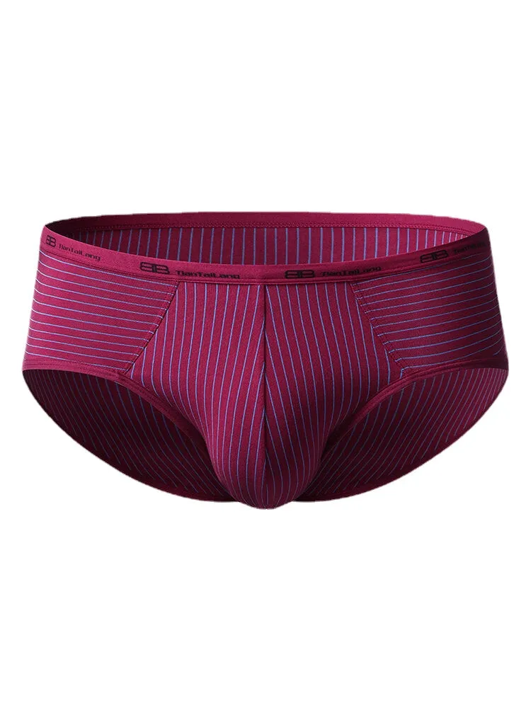 Mens Fashion Striped Modal Low Waist U Convex Pouch Brief Underwear