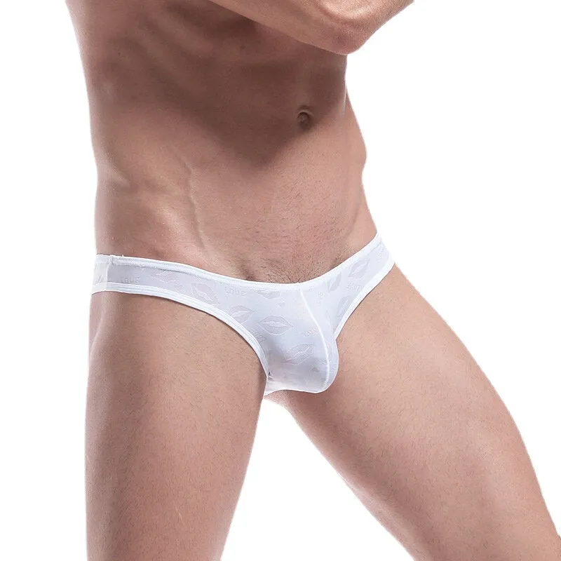 Mens Lips Jacquard Solid Color Low Rise Attractive Underwear