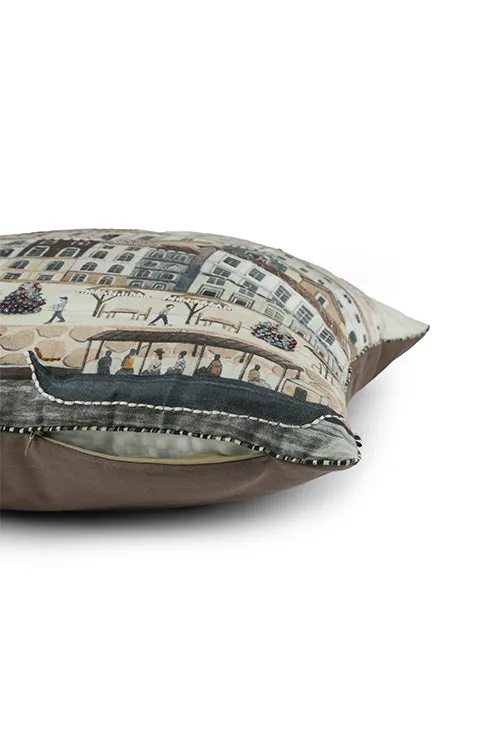Nagari Hand Embroidered Cushion-Brown