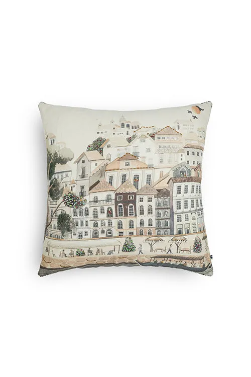 Nagari Hand Embroidered Cushion-Brown