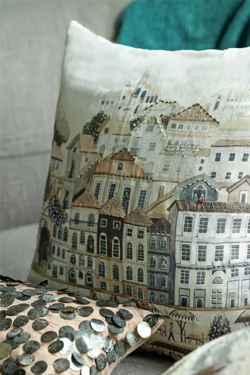 Nagari Hand Embroidered Cushion-Brown
