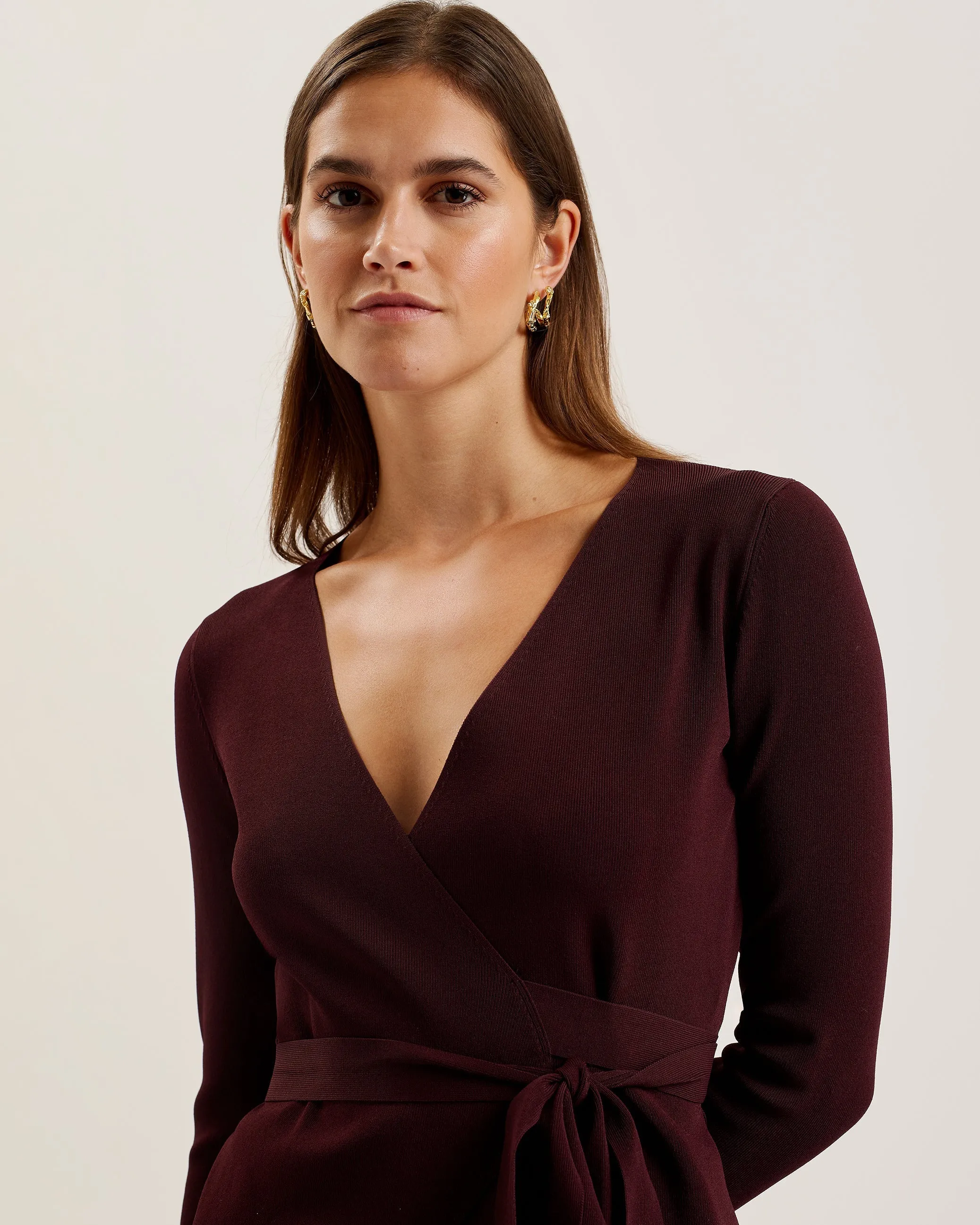 Nayomee Longline Wrap Cardigan Dk-Red