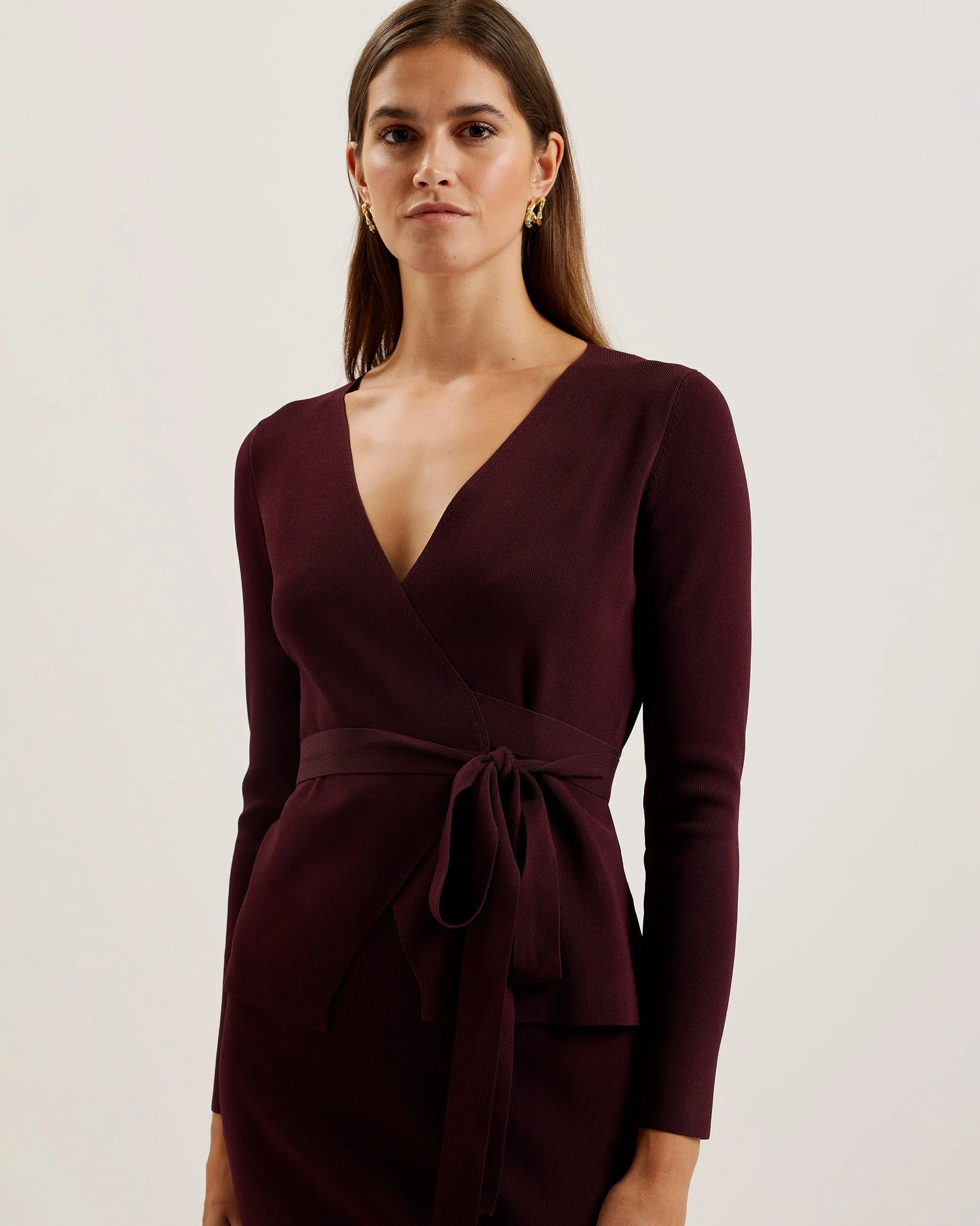 Nayomee Longline Wrap Cardigan Dk-Red