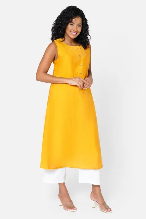 Oh Mom Sleeveless Cotton Maternity Kurthi with Round Neck and Feeding Zipper  - Yellow - KU08