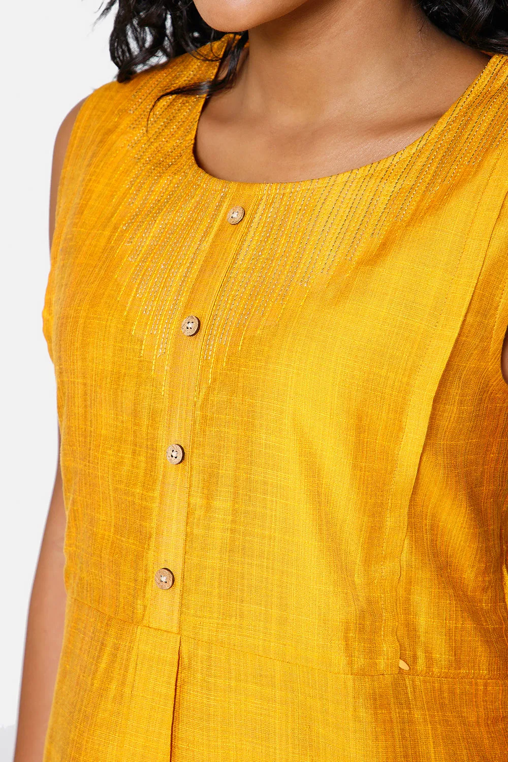 Oh Mom Sleeveless Cotton Maternity Kurthi with Round Neck and Feeding Zipper  - Yellow - KU08