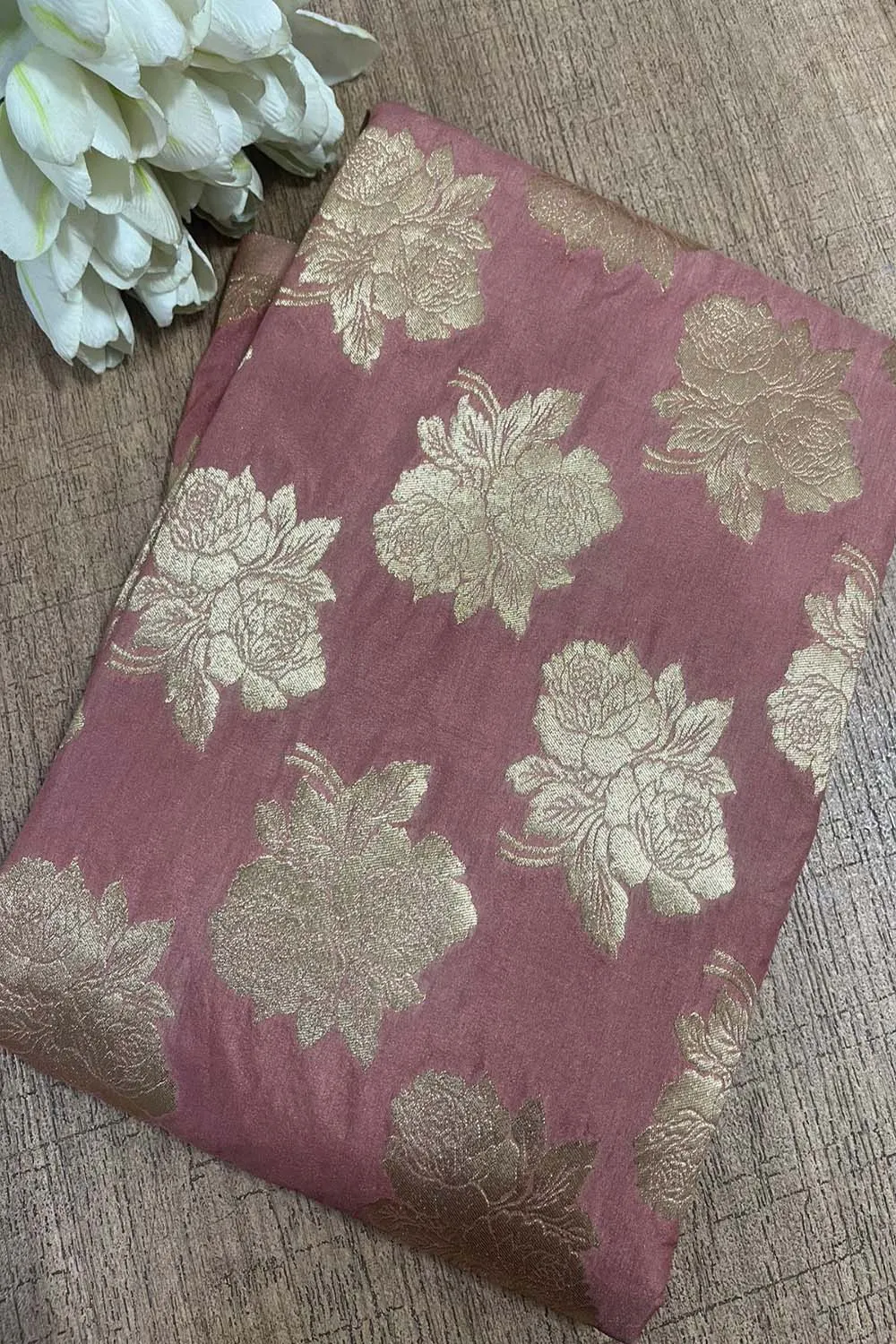Onion Pink Banarasi Silk Fabric ( 1 Mtr )