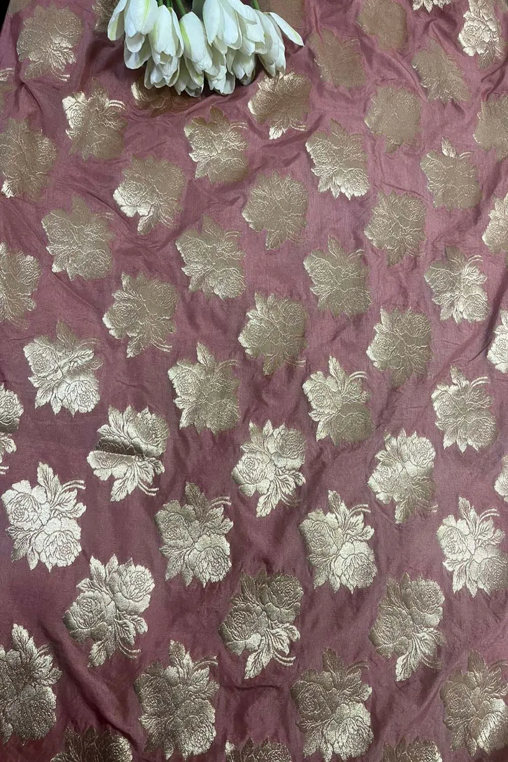 Onion Pink Banarasi Silk Fabric ( 1 Mtr )