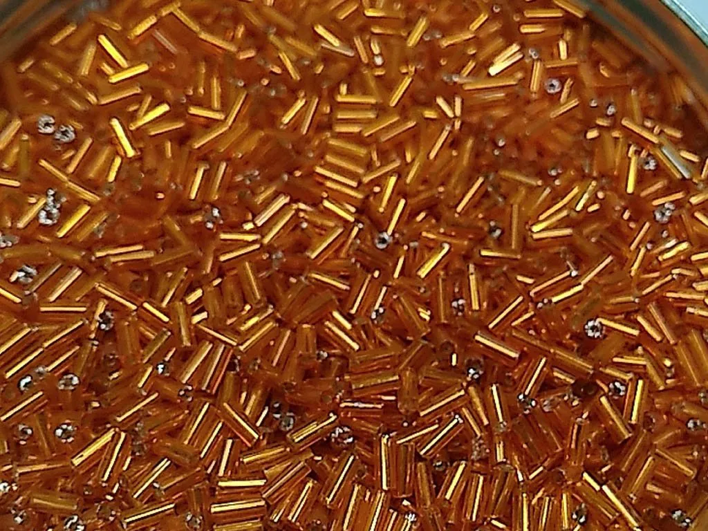Orange Transparent Silverline Pipe / Bugle Glass Seed Beads