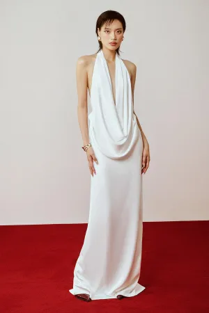 Peral Straight Cowl Neck Silk Satin Floor Length Dress