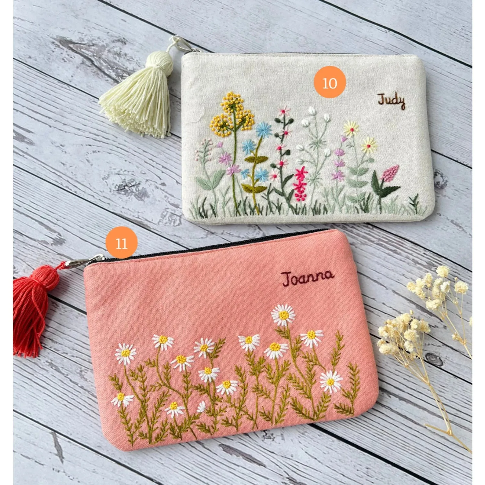 Personalized Hand Embroidered Flower Bag