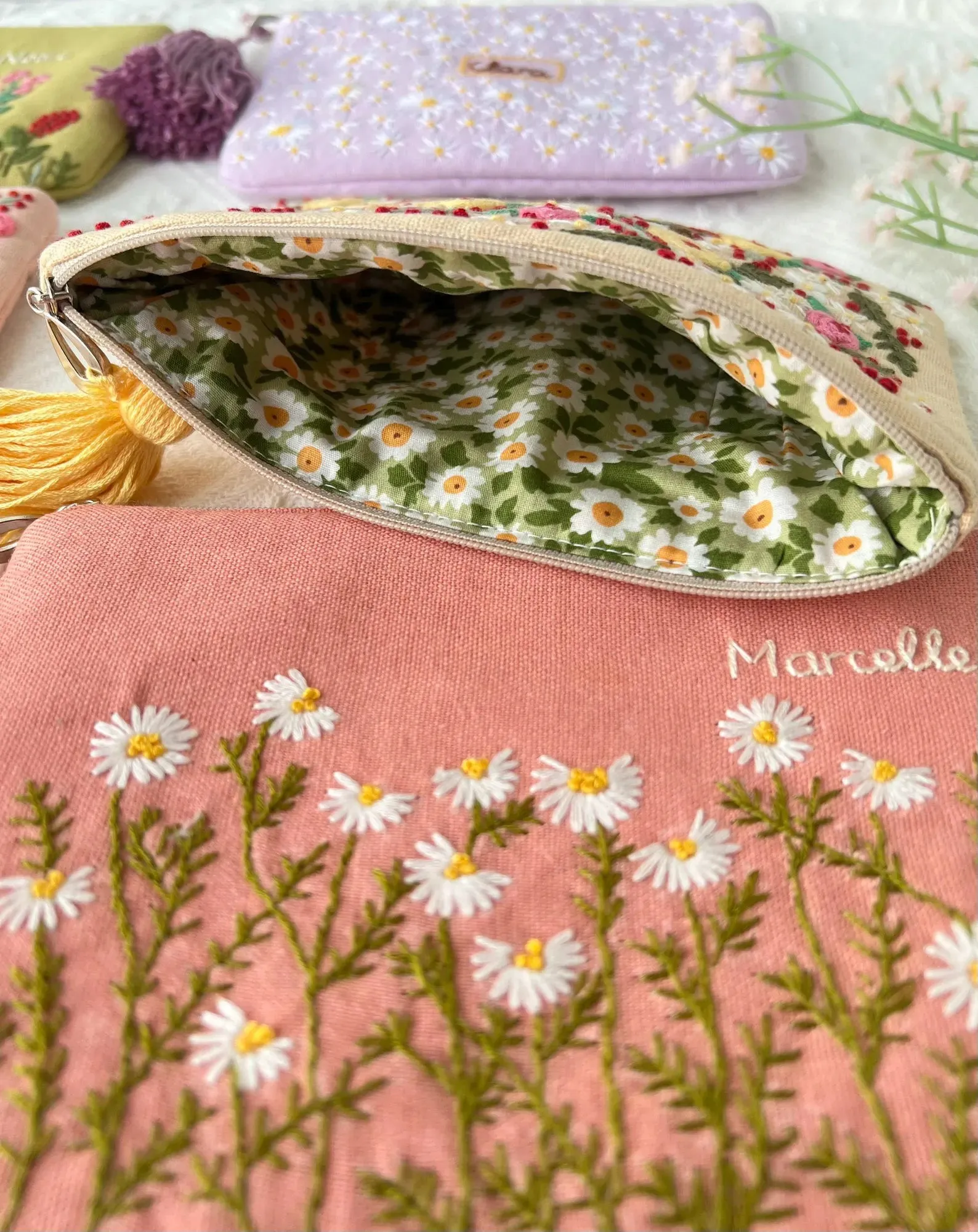 Personalized Hand Embroidered Flower Bag