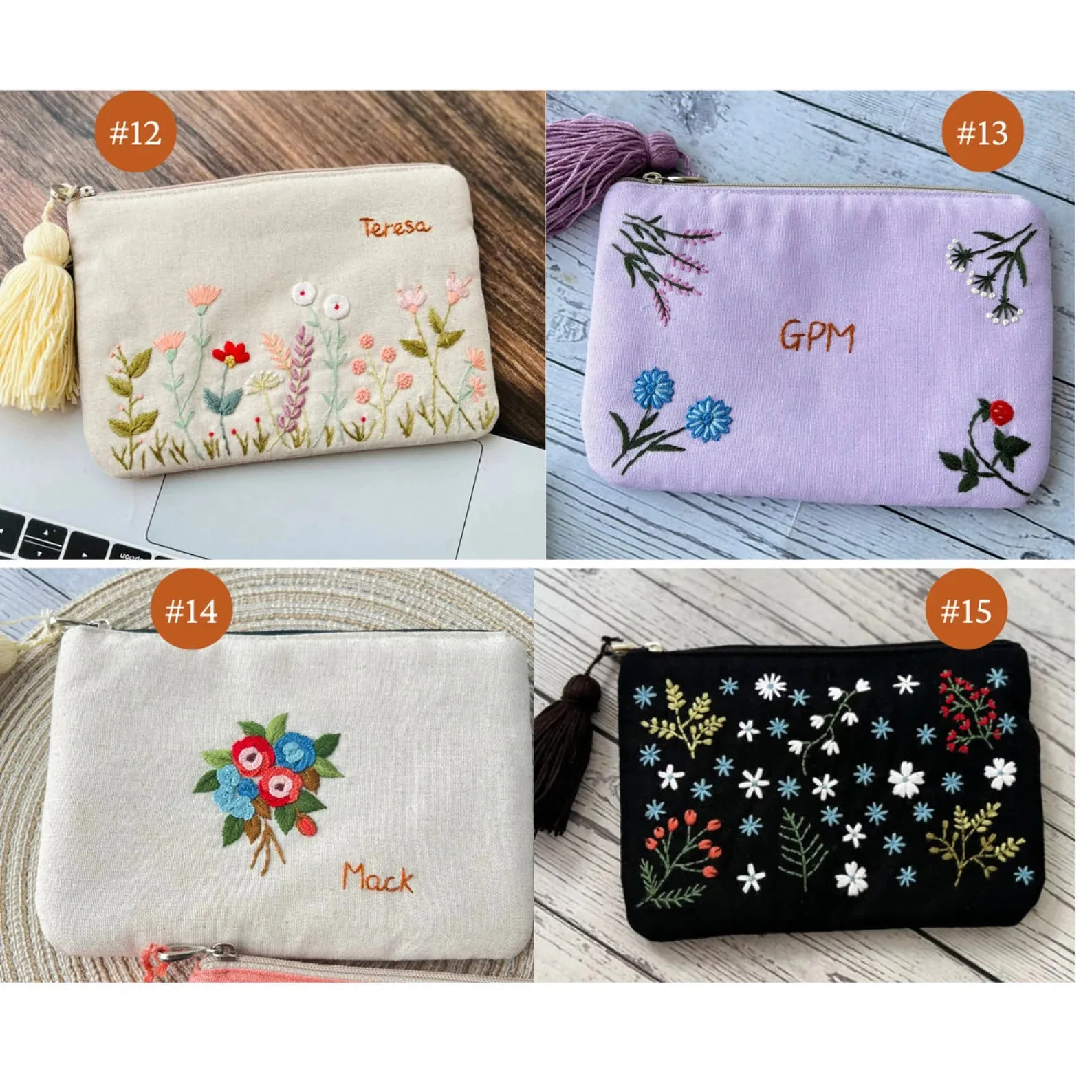 Personalized Hand Embroidered Flower Bag