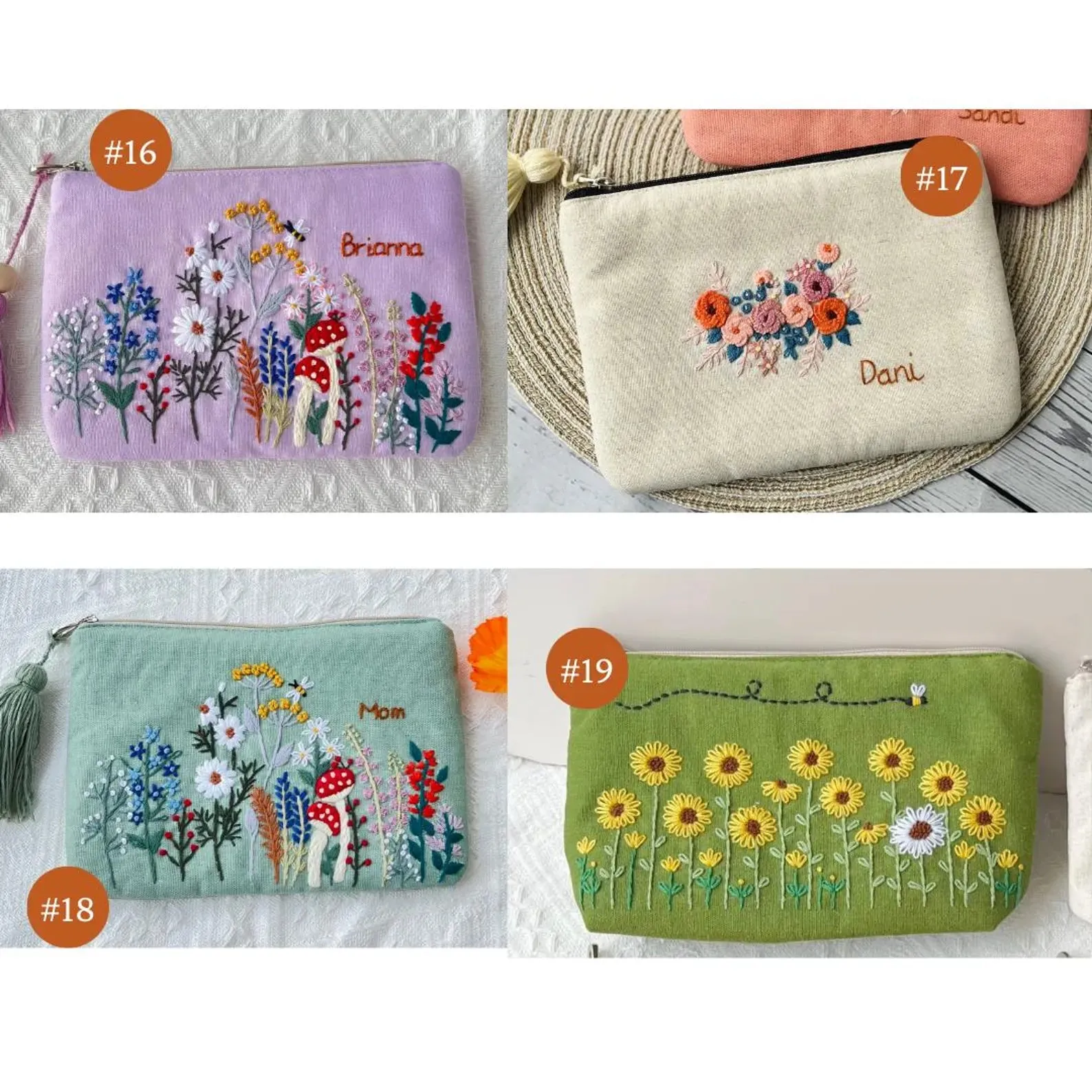 Personalized Hand Embroidered Flower Bag