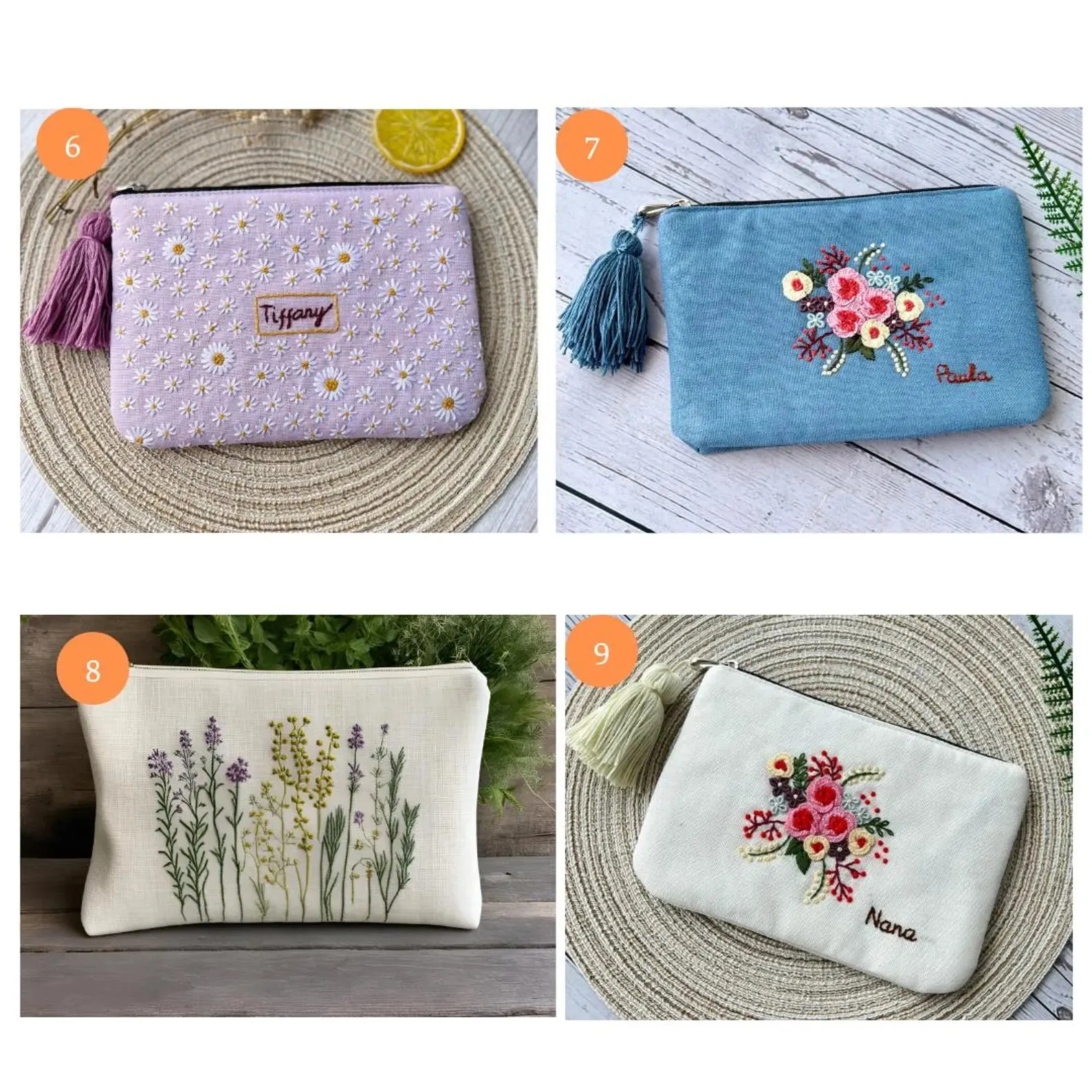 Personalized Hand Embroidered Flower Bag