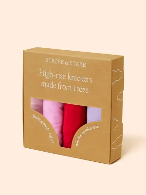 Pink and red contrast high rise knicker four pack