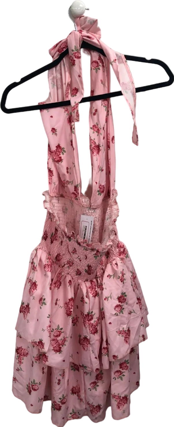 Pink Floral Halter Neck Dress UK S