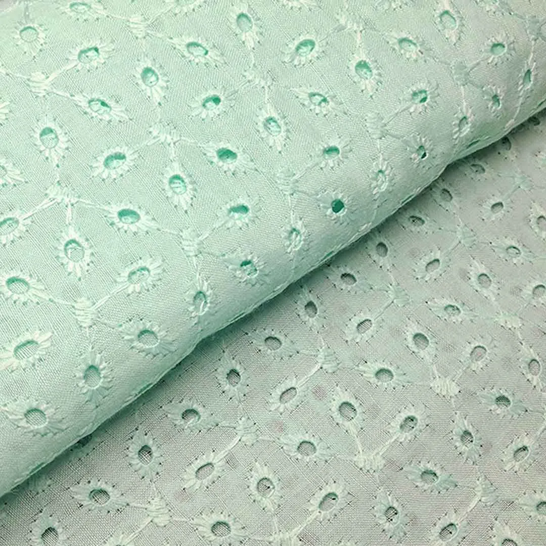 Pista Green Floral Embroidered Cotton Hakoba Fabric (Wholesale)