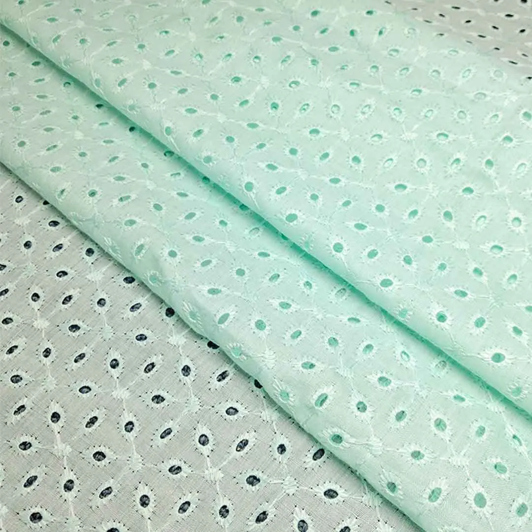 Pista Green Floral Embroidered Cotton Hakoba Fabric (Wholesale)