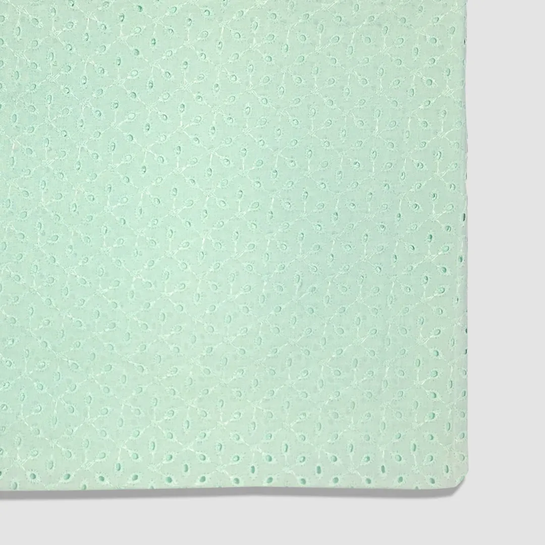 Pista Green Floral Embroidered Cotton Hakoba Fabric (Wholesale)