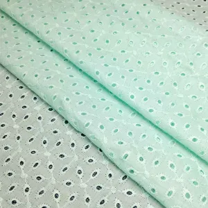 Pista Green Floral Embroidered Cotton Hakoba Fabric (Wholesale)