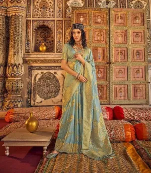 Precious Designer Aqua Blue Georgette Silk Traditional Saree