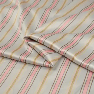 Printed Satin Design-28 Baby Pink Stripes on Silver