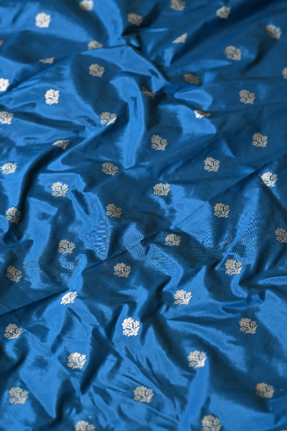 Pure Katan Silk Blue Banarasi Handloom Suit Set - Unstitched 3 Piece