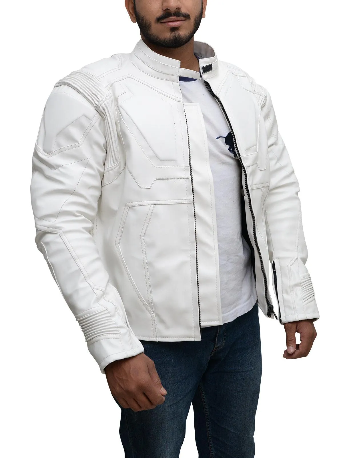 Pure White Biker Leather Jacket For Men