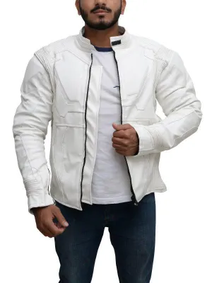 Pure White Biker Leather Jacket For Men