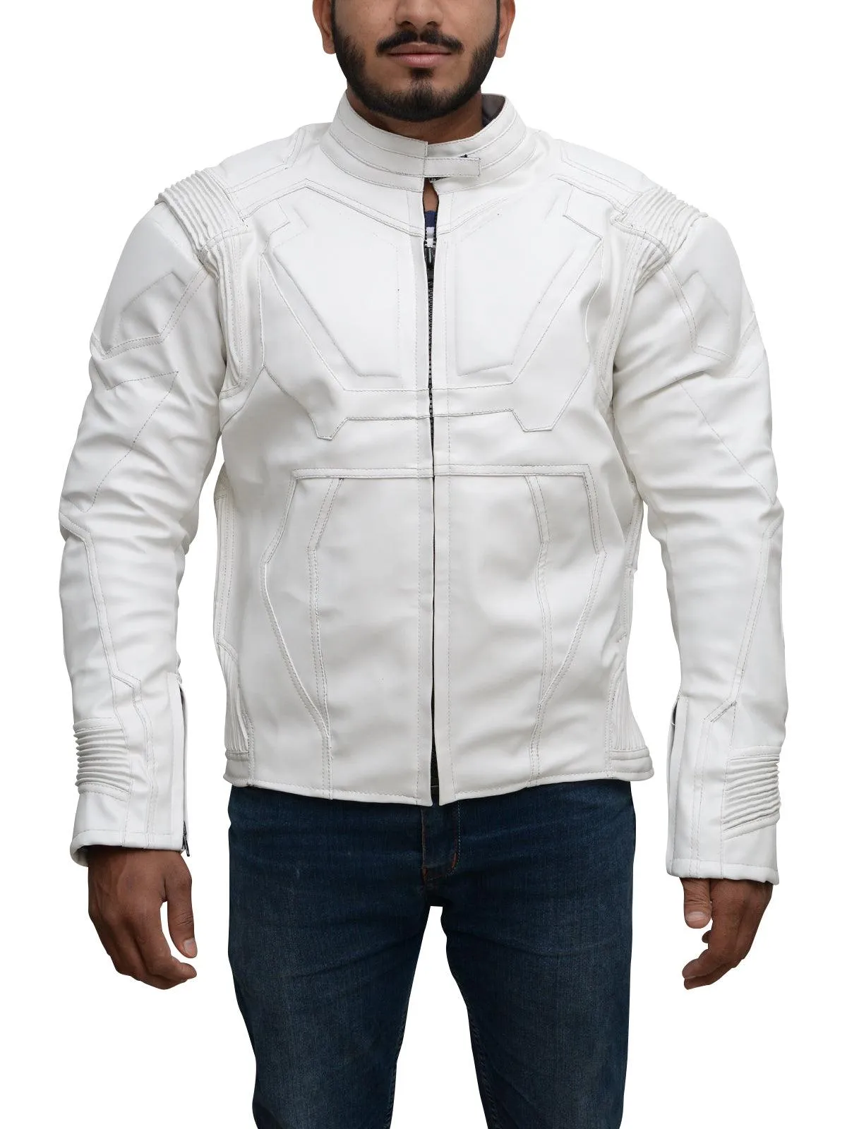 Pure White Biker Leather Jacket For Men