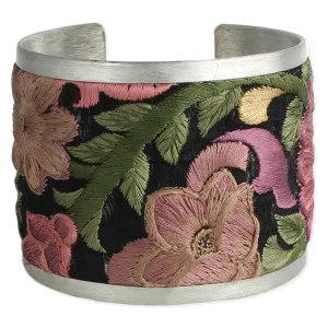 Purple Flower Embroidered Elegance Cuff Bracelet